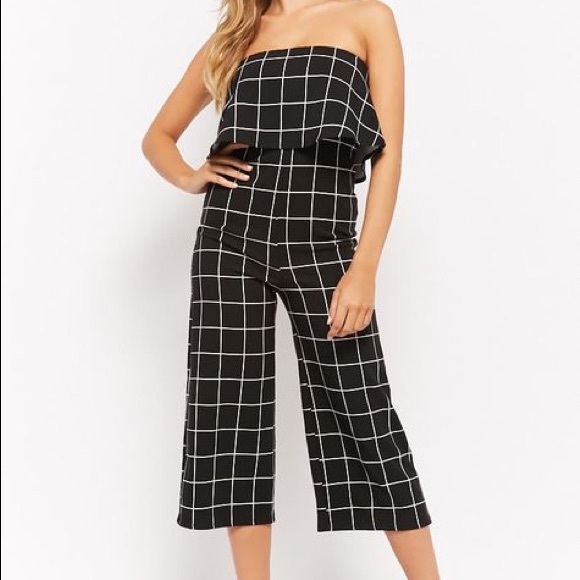 Forever21 Culotte Grid Print jumpsuit - Picture 1 of 5